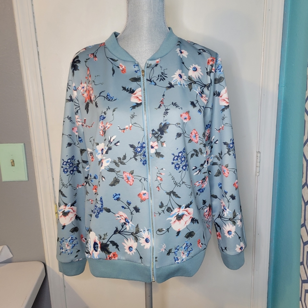 Floral Teal Jacket Sz XL